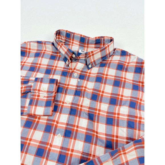 UNIQLO Men's Plaid Button Up Shirt XL  Cotton Orange Blue Smart‎ Casual NWOT - Picture 5 of 14